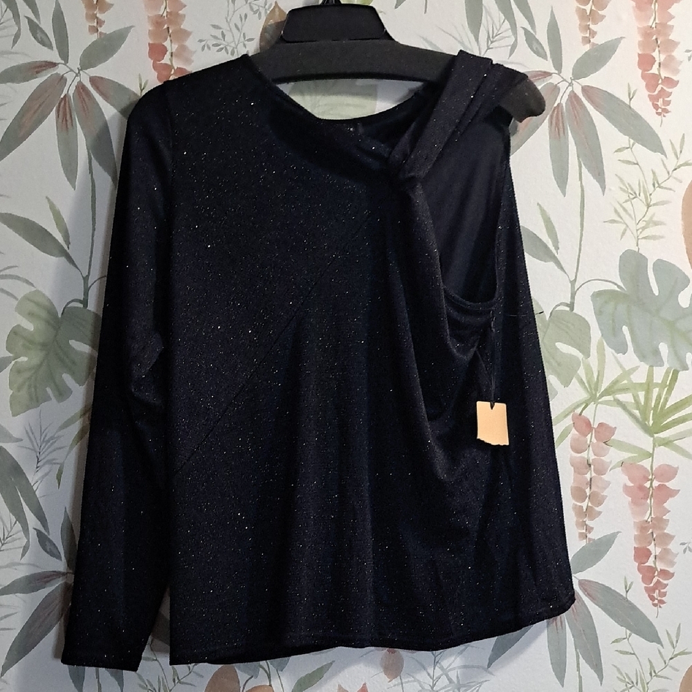 Halogen 1x Elegant Black Shimmering One Sleeve Party Nightout Top